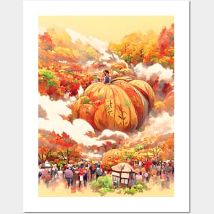 Japanese Pumpkin Fall Season Autumn Forest of Pumpkin Spice Cottage - It's Fall Time Posters and Art